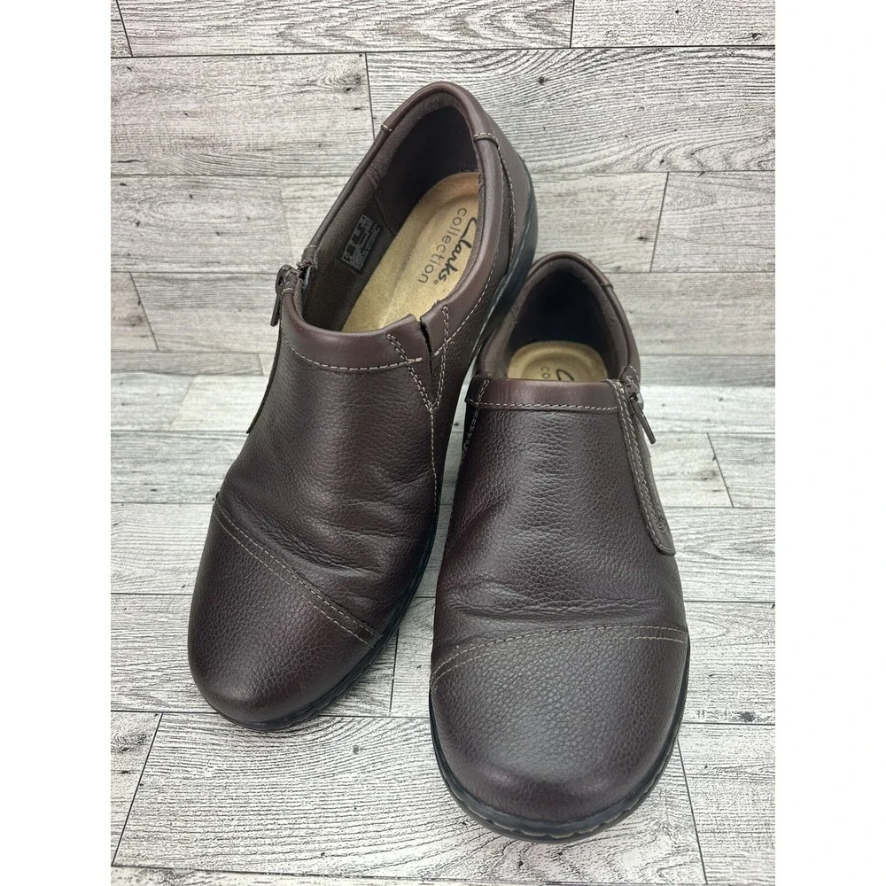 Collection By Clarks Cora Giny Brown‎ Tumbled Leather Loafer Slip on Womens 9W